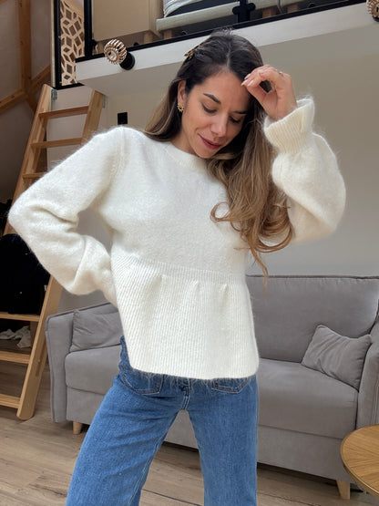 Pull peplum Elia écrue