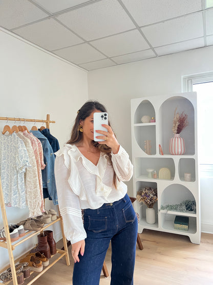 Blouse à volants June ivoire