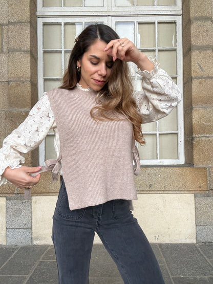 Pull sans manches à noeuds taupe Valentine