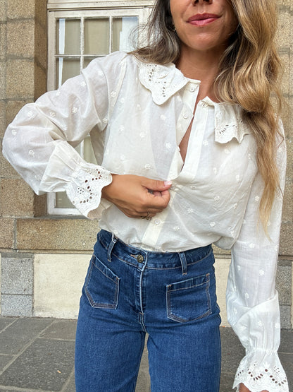 Blouse à col large Ambre beige