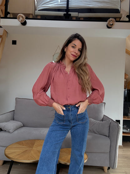 Blouse brodée Maïwenn bois de rose