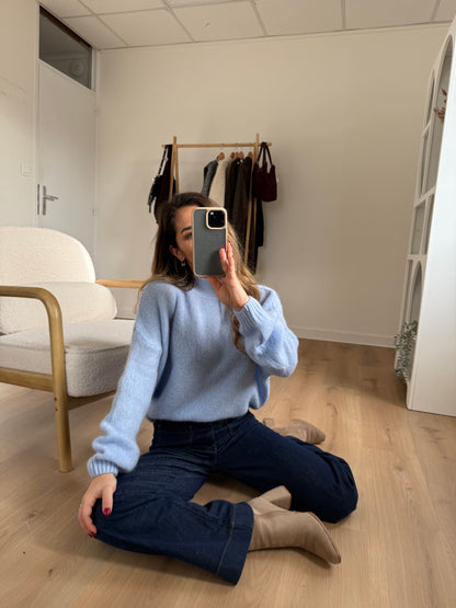 Pull en maille à col rond Hortense bleu glacier