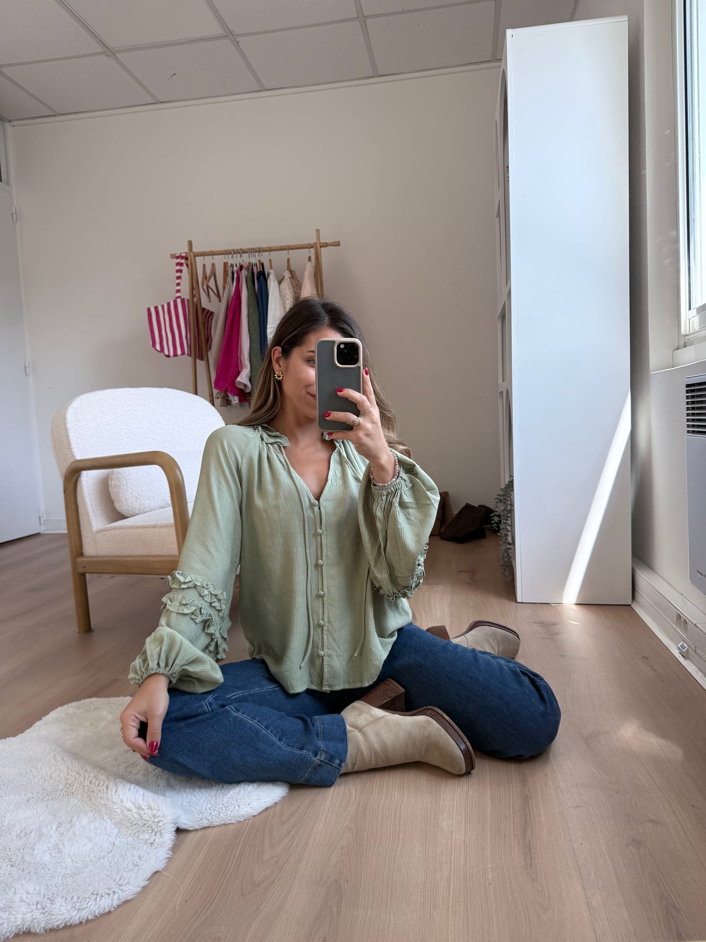 Blouse Esmée à volants vert menthe