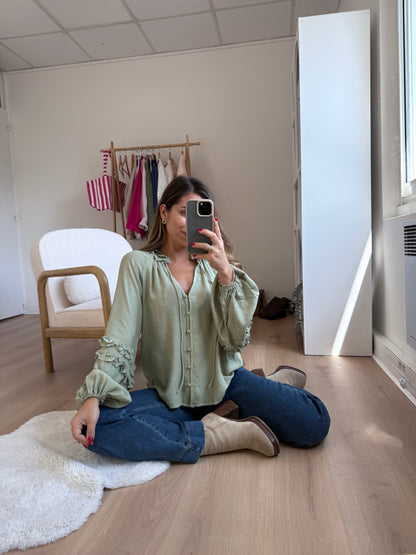 Blouse Esmée à volants vert menthe