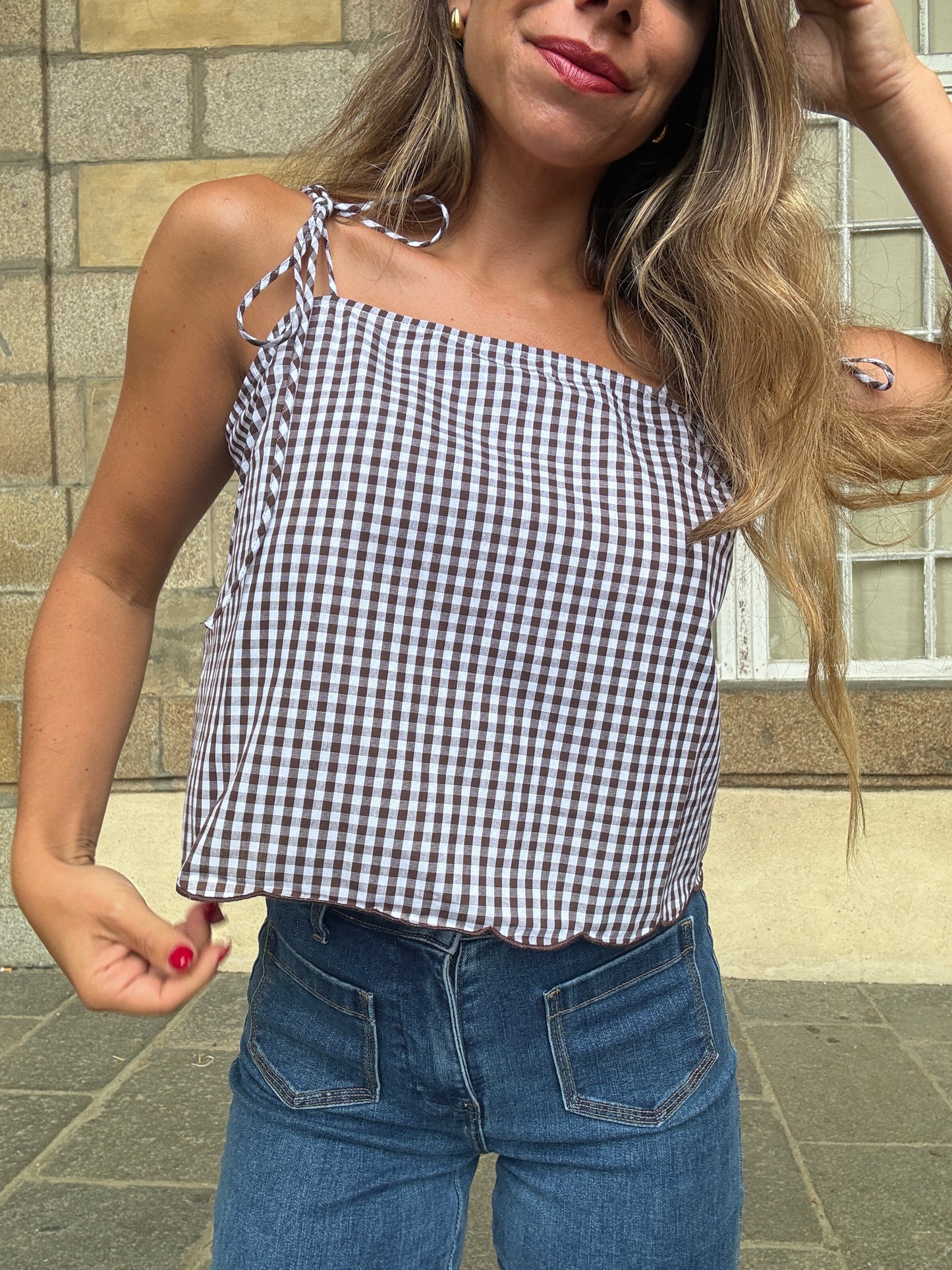 Top vichy Aimée marron