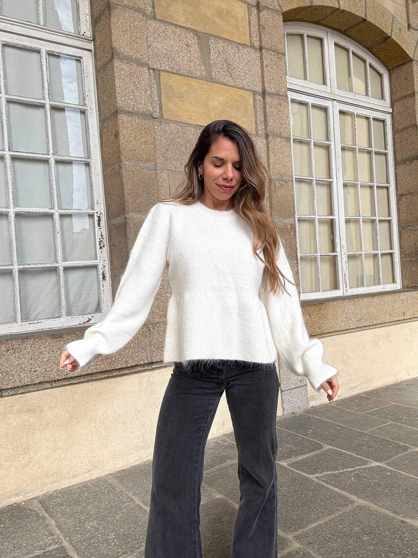 Pull peplum Elia écrue