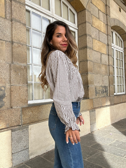 Blouse à rayures smockée marron Chloé