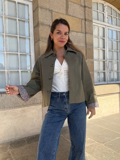 Veste trench Edith en coton Liberty kaki