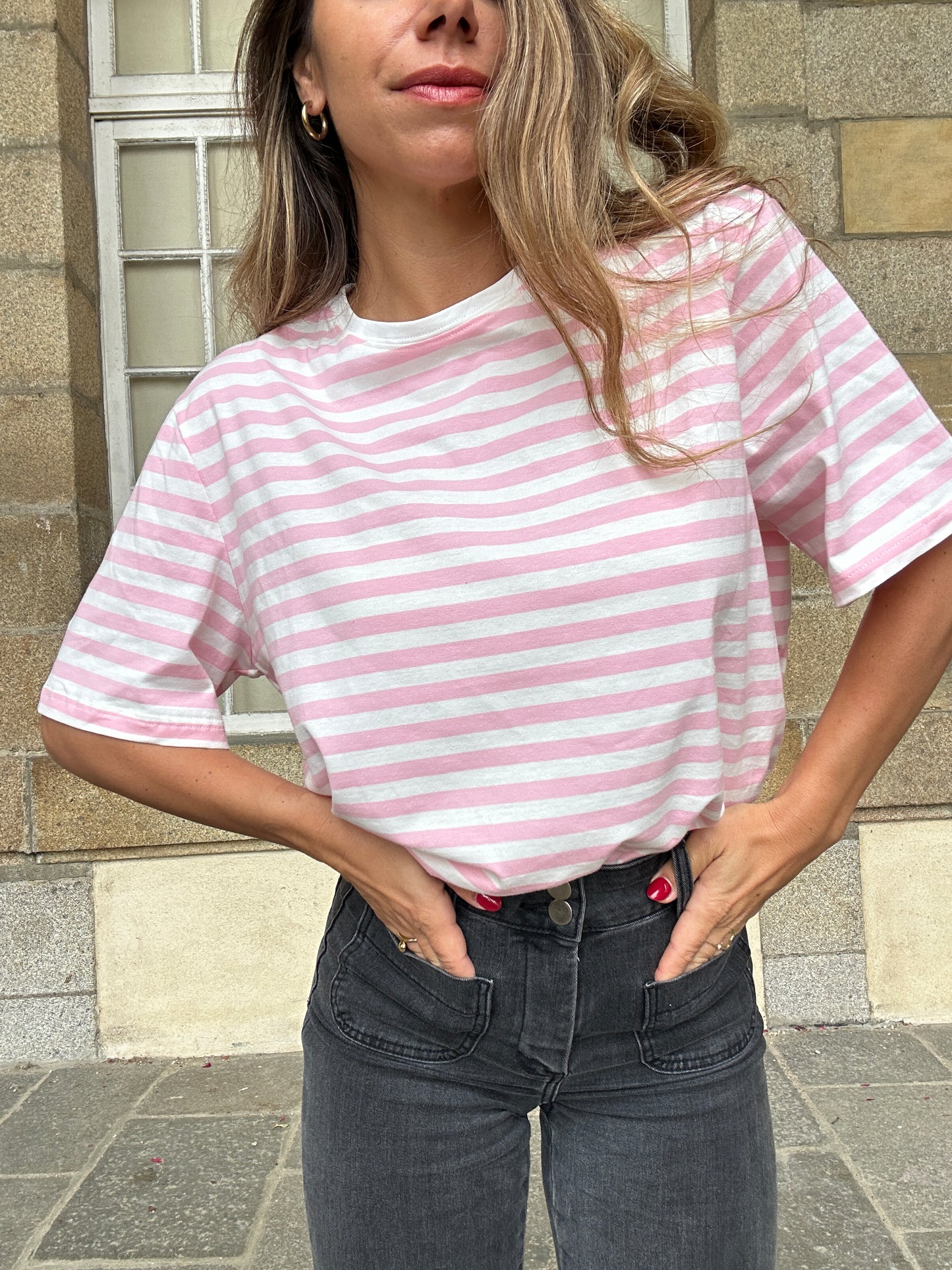 Tee-shirt rayé rose Jules