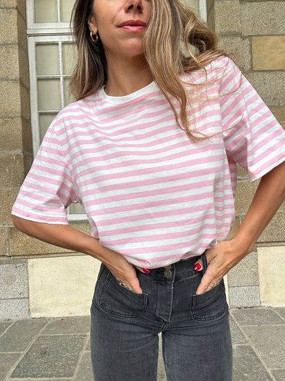 Tee-shirt rayé rose Jules