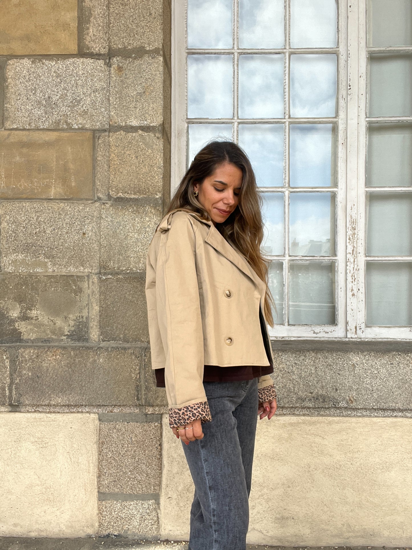Trench court Camille léopard