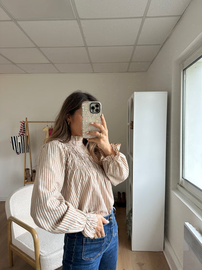 Blouse à rayures smockée camel Chloé