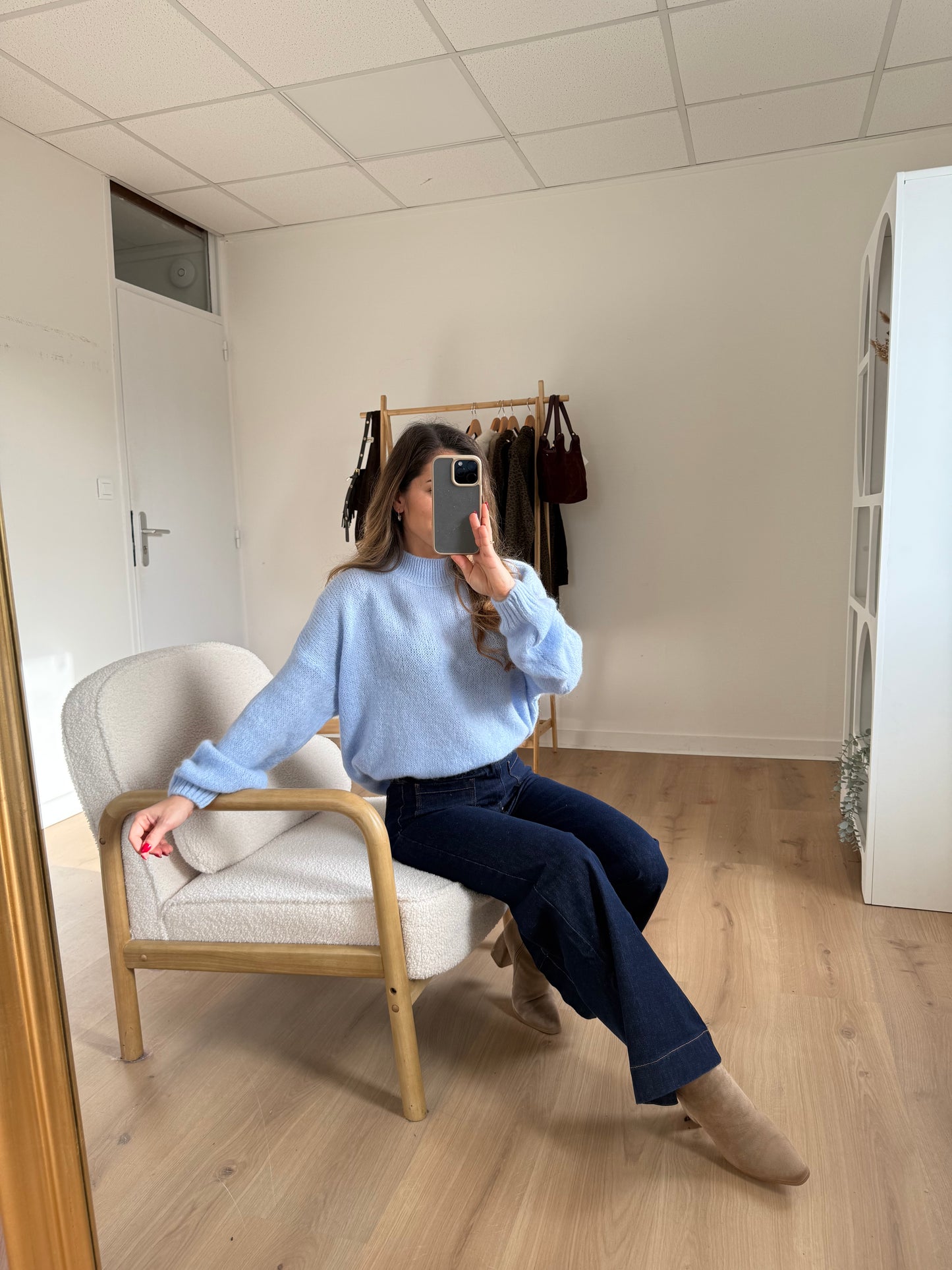 Pull en maille à col rond Hortense bleu glacier