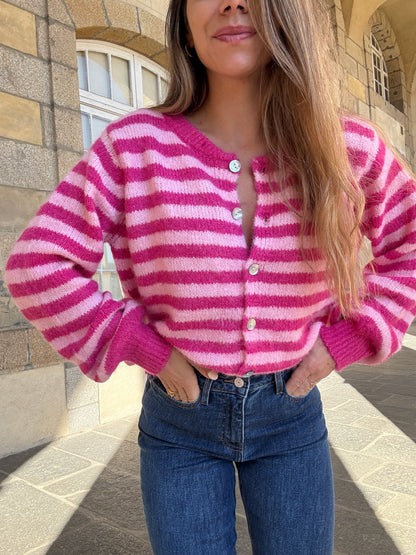 Cardigan Solela rayé rose