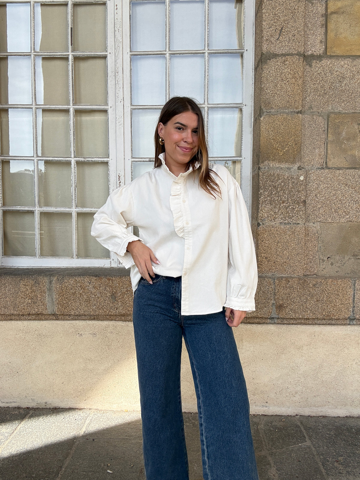 Blouse à col volanté Margaux blanche