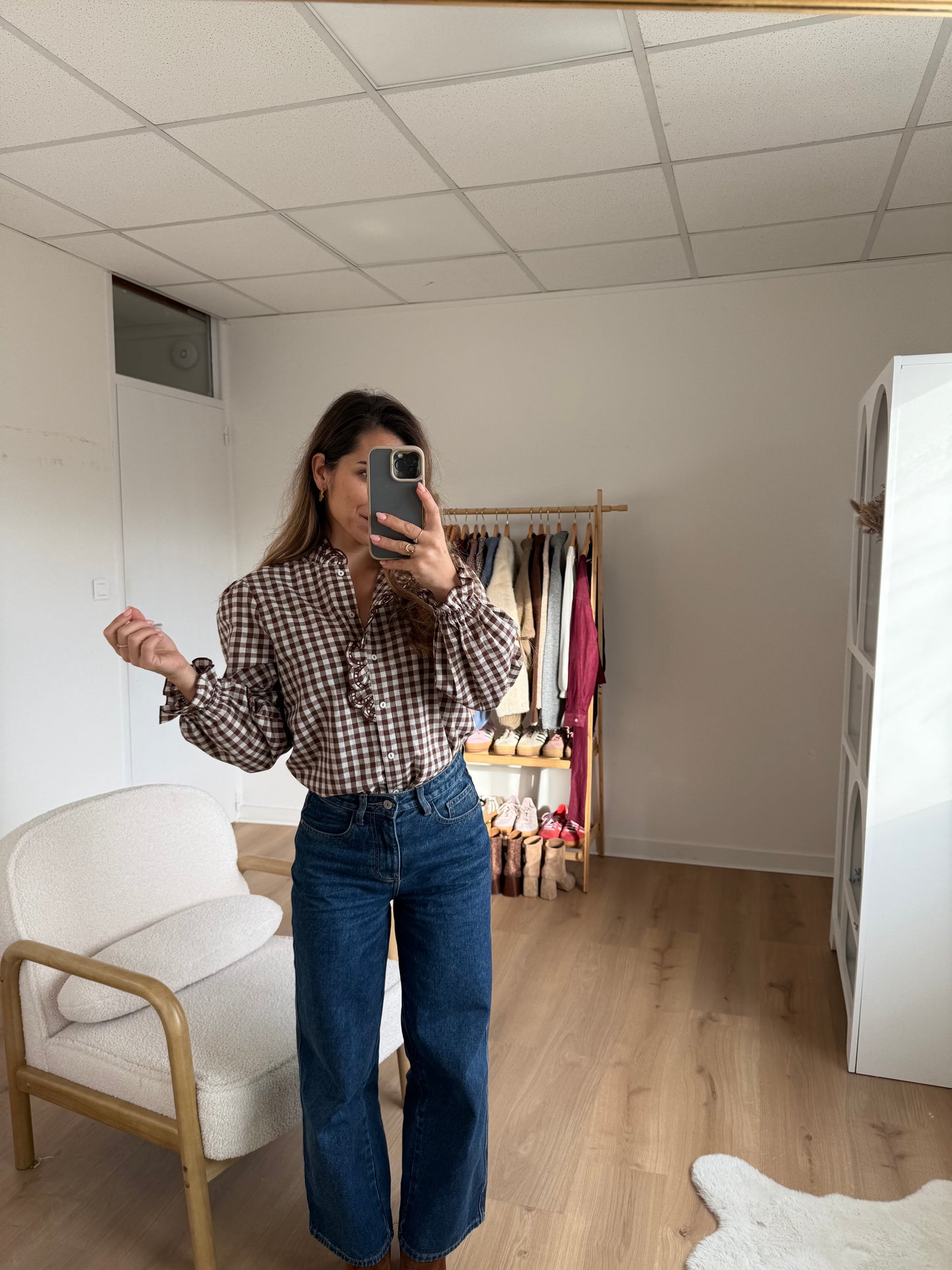 Blouse vichy marron Léonor