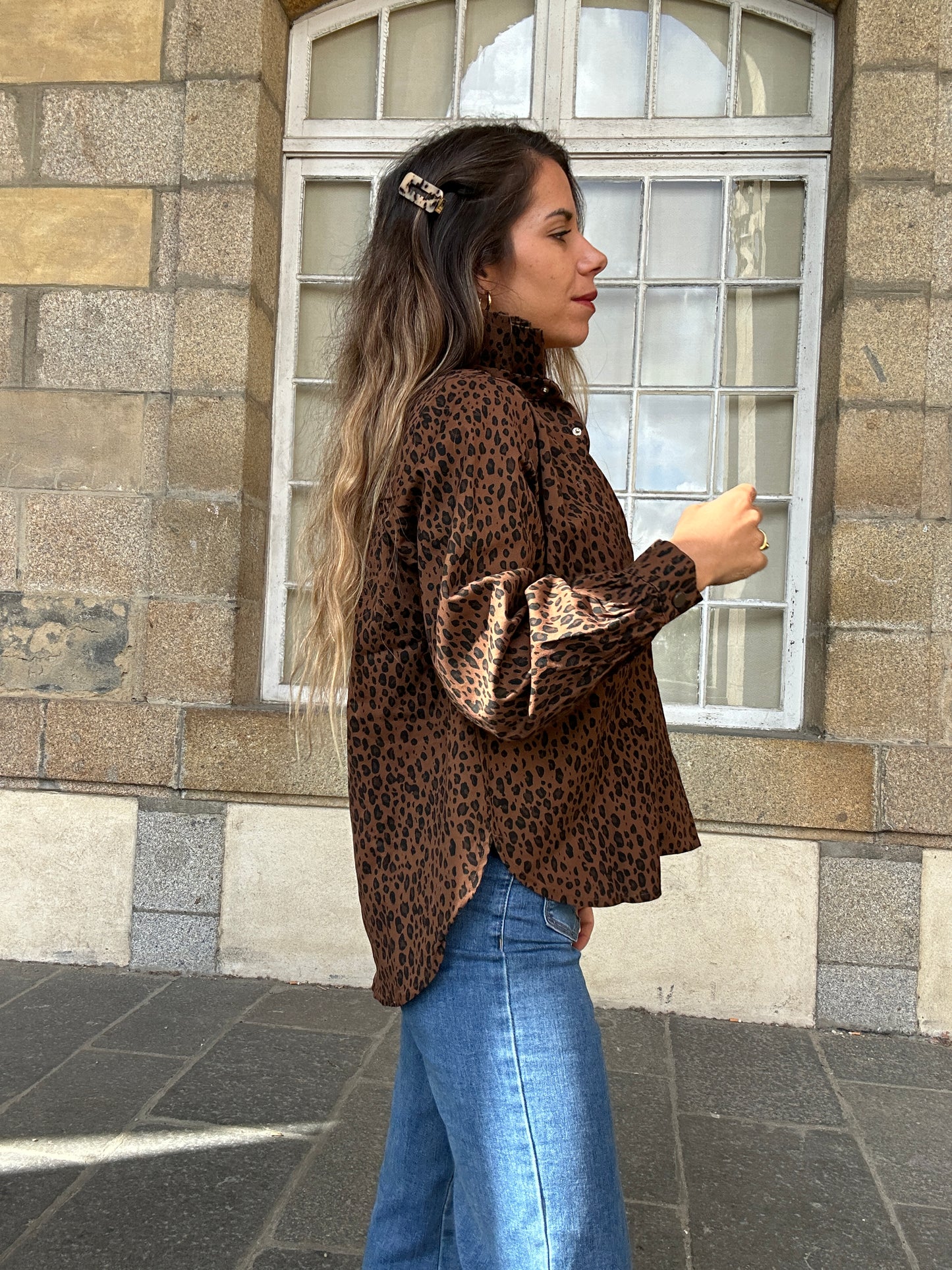 Veste en jean Céleste léopard marron
