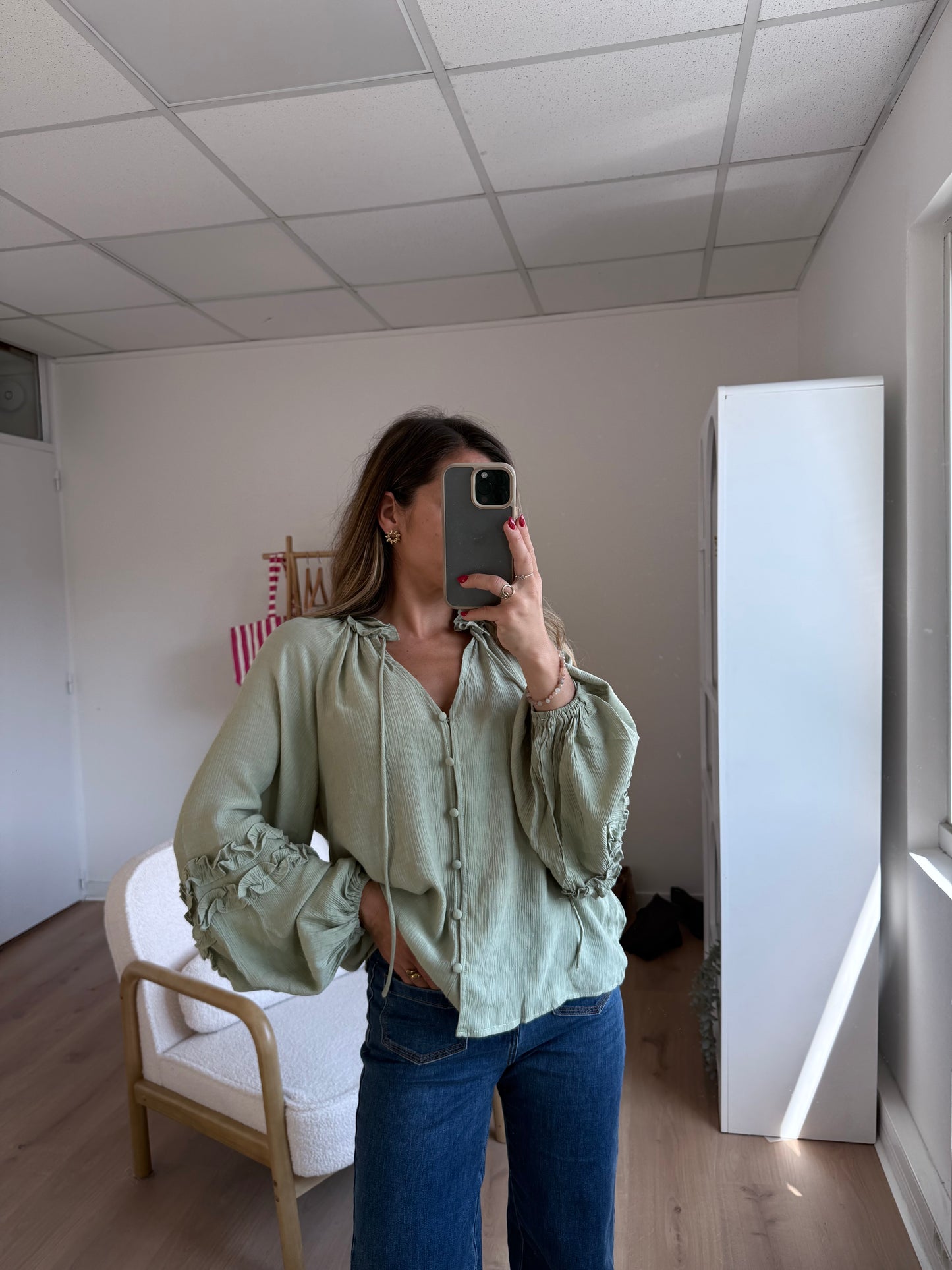Blouse Esmée à volants vert menthe