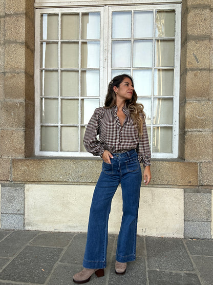 Blouse à carreaux Sybille marron
