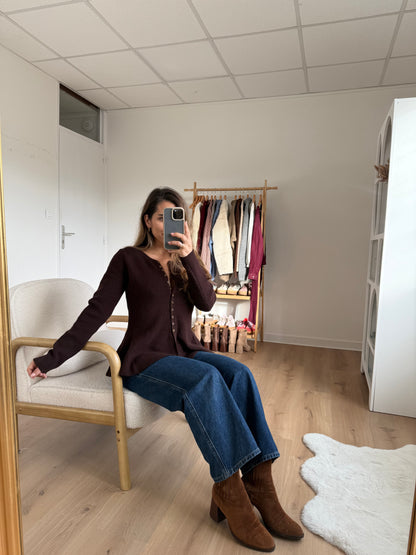 Pull fin péplum Albane chocolat