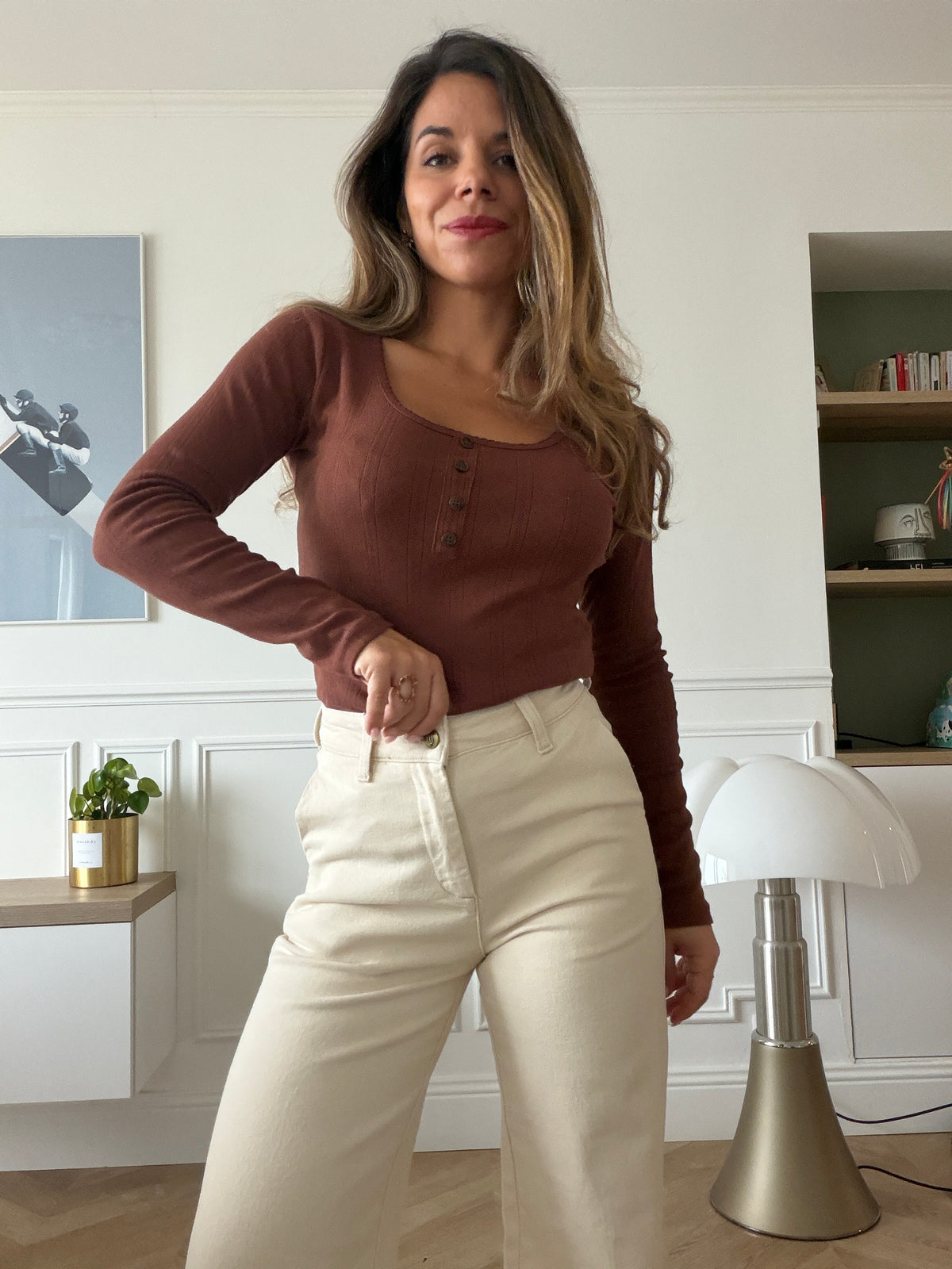 Jean Vichy à détails dentelle beige