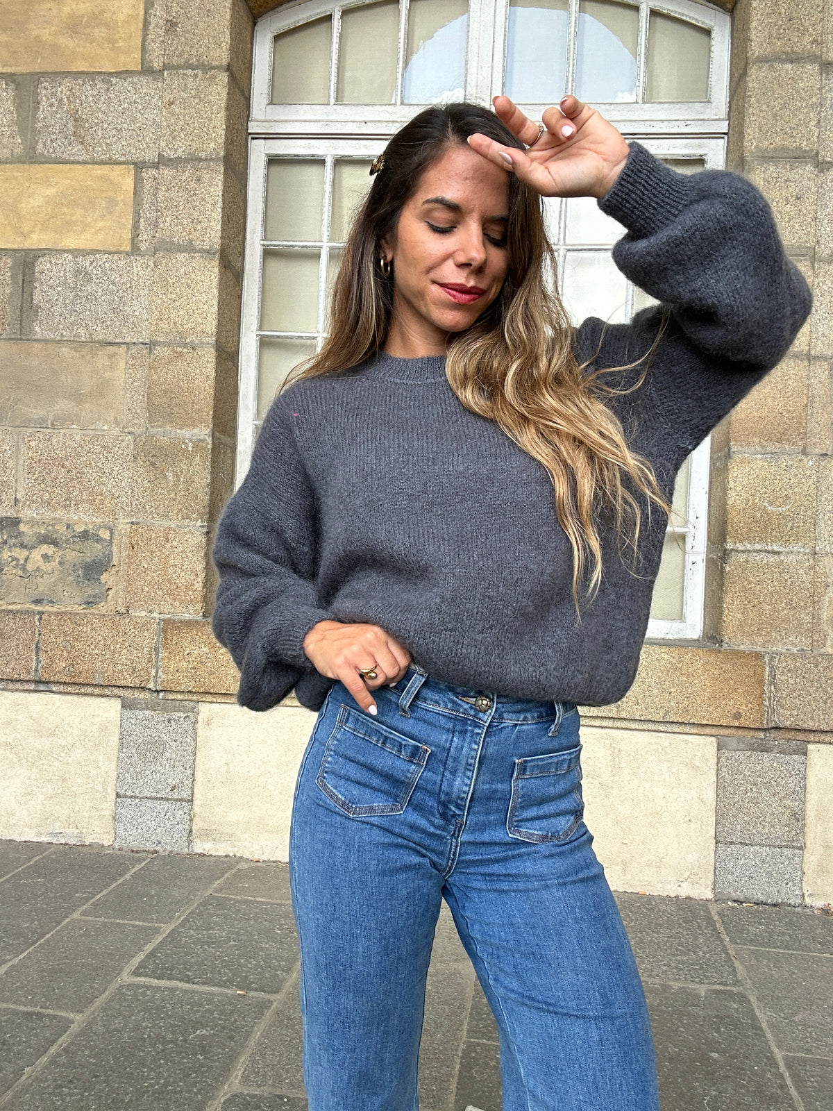 Maille en mohair et laine Gaia gris foncé
