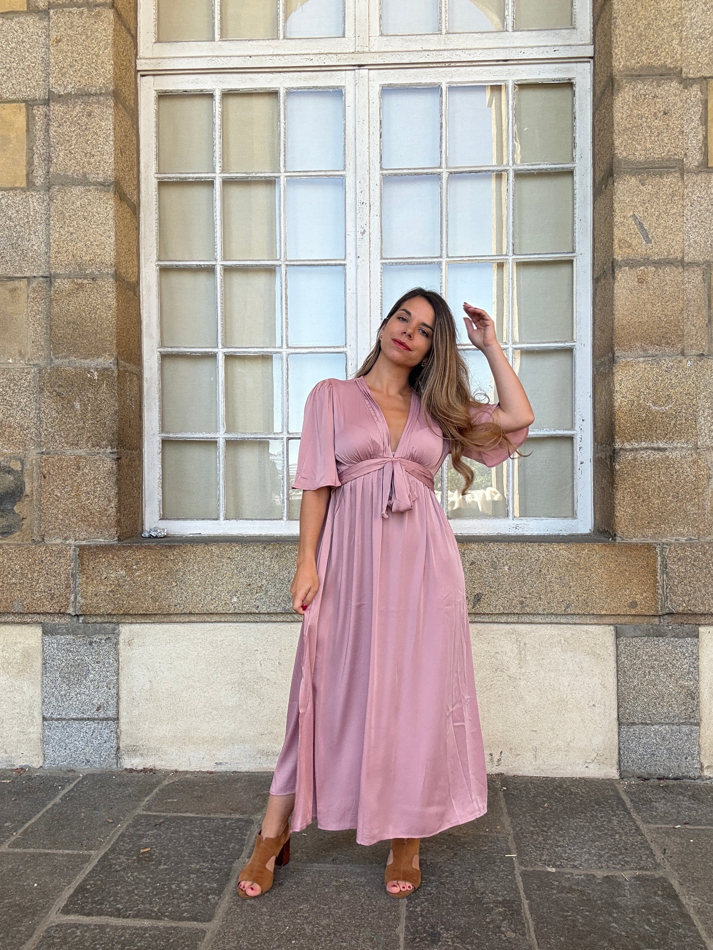 Robe longue Suzy vieux rose