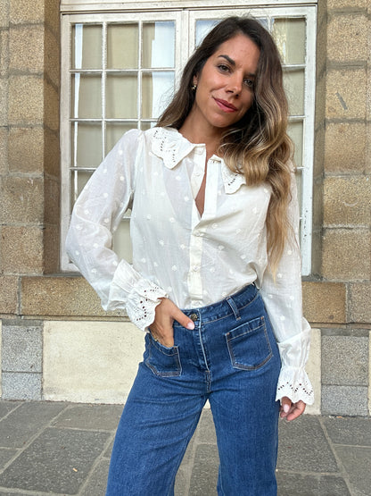 Blouse à col large Ambre beige