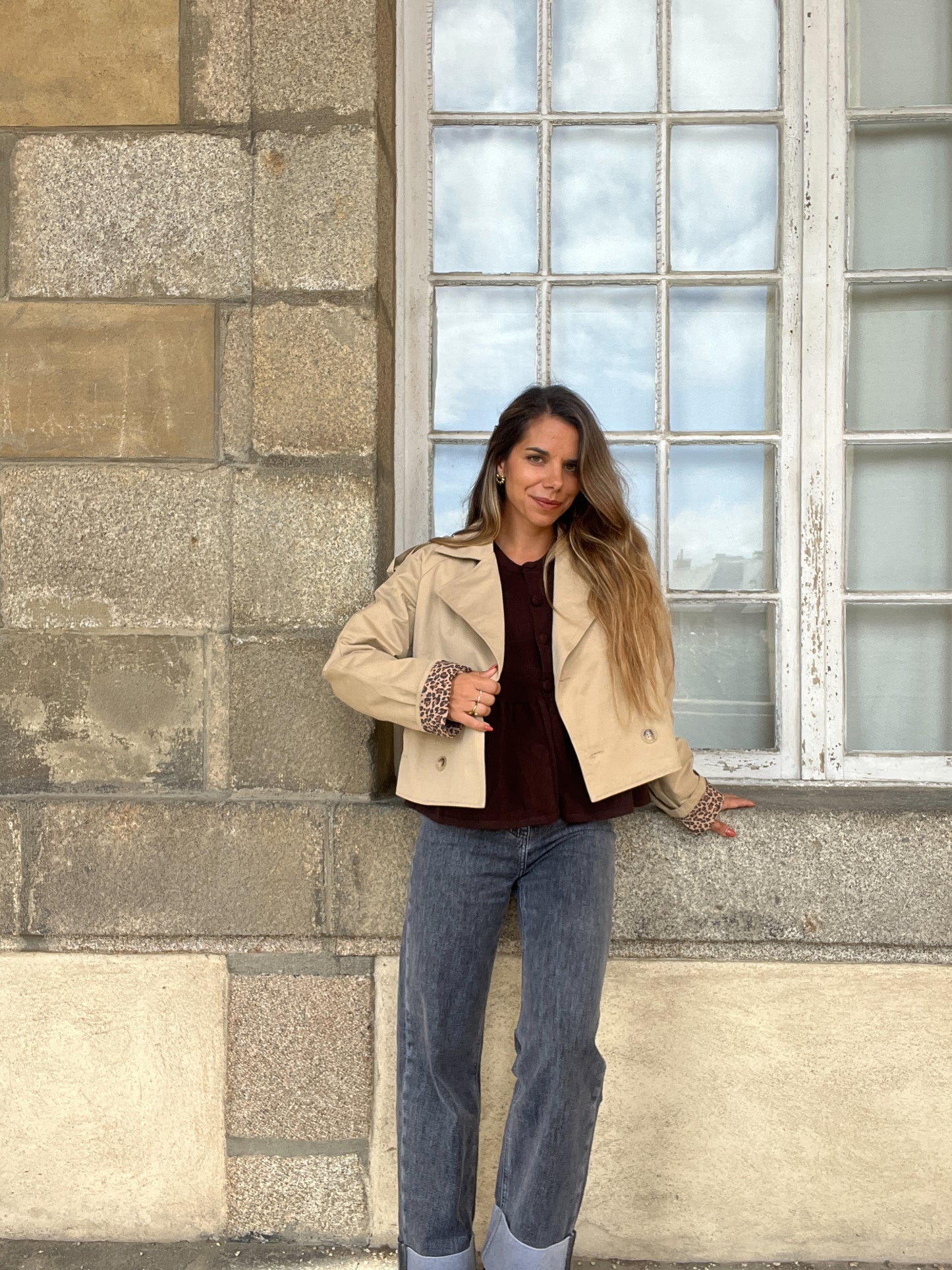Trench court Camille léopard