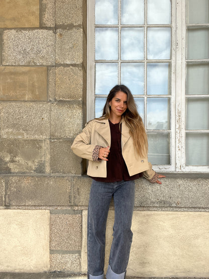 Trench court Camille léopard