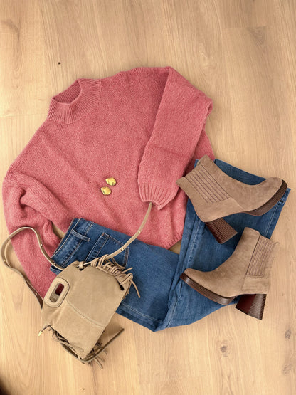 Pull en maille à col rond Hortense vieux rose