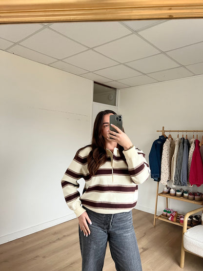 Polo à rayures Marine chocolat