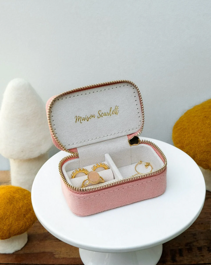 Mini boîte à bijoux de voyage Marie en velours rose