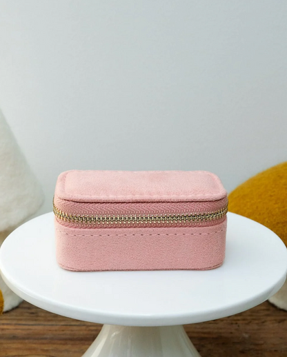 Mini boîte à bijoux de voyage Marie en velours rose