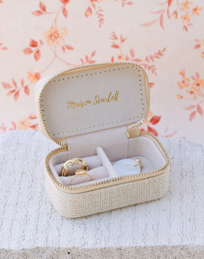 Mini boîte à bijoux de voyage Marie en lin beige
