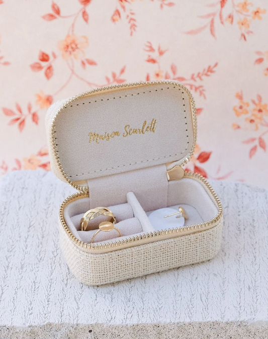 Mini boîte à bijoux de voyage Marie en lin beige