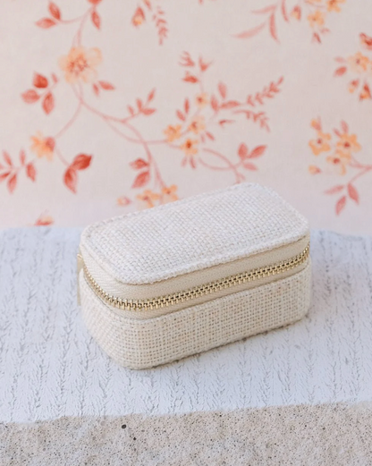 Mini boîte à bijoux de voyage Marie en lin beige