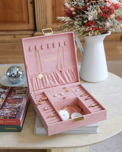 Boîte à bijoux Anne en velours rose