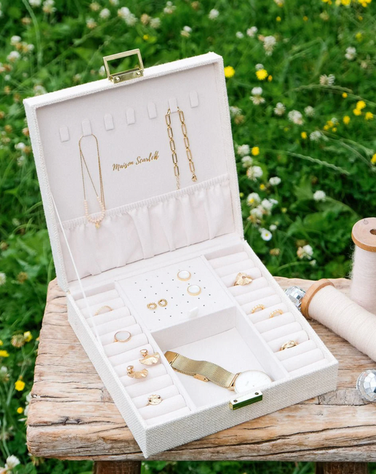 Boîte à bijoux Anne en lin beige