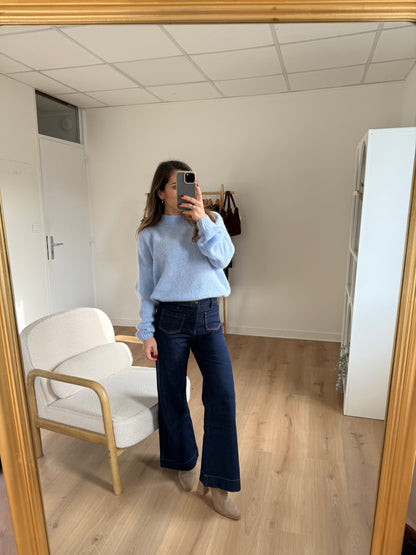 Pull en maille à col rond Hortense bleu glacier