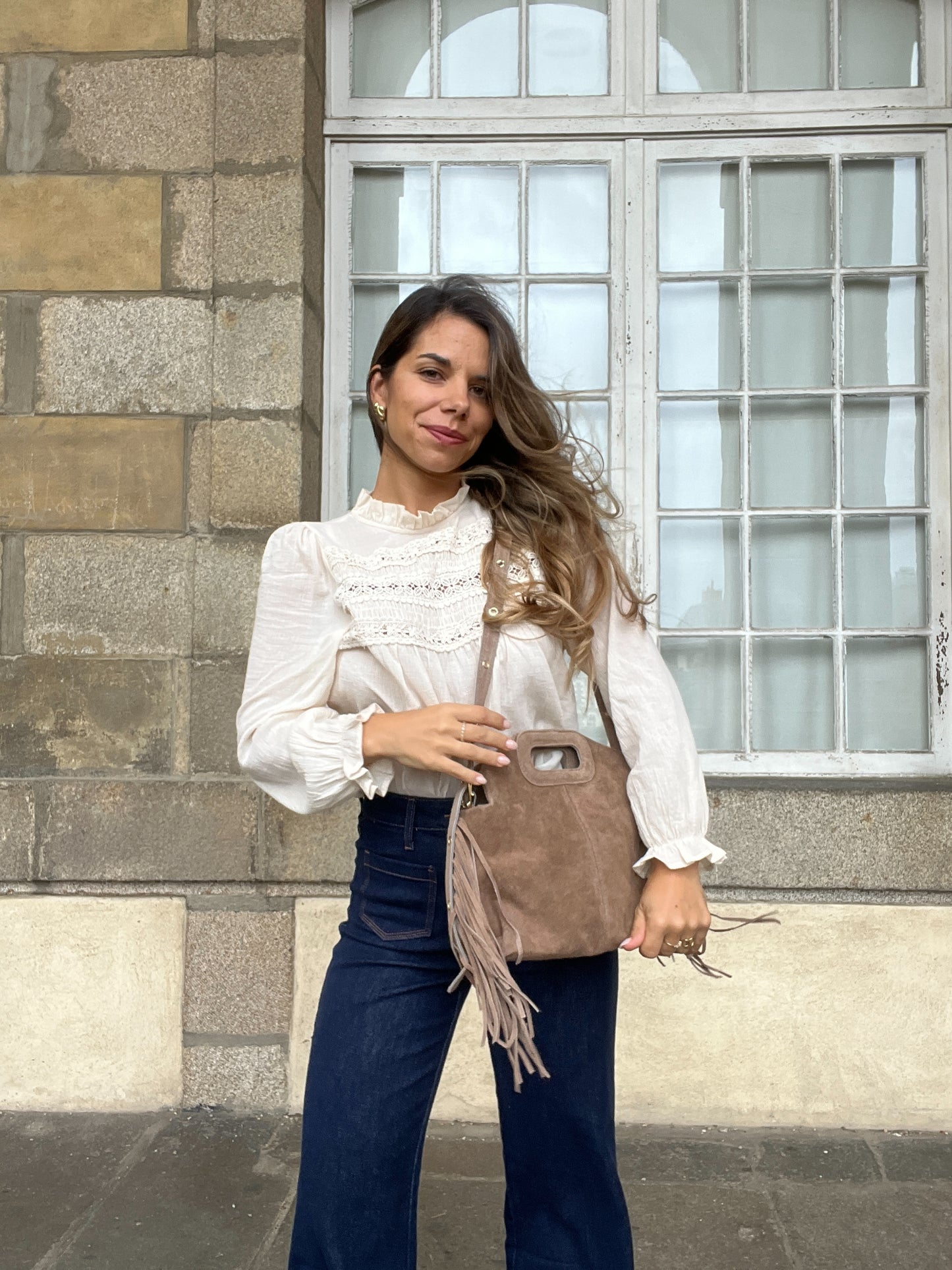 Grand sac à main en cuir Jodie taupe