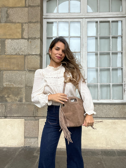 Grand sac à main en cuir Jodie taupe