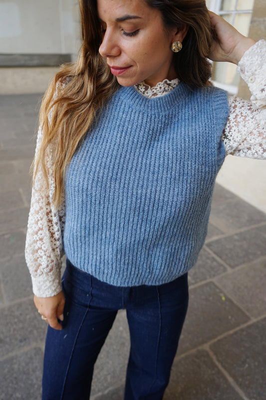 Pull sans manches bleu jean Adèle