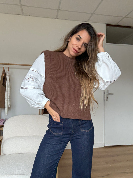 Pull sans manches Isaure marron