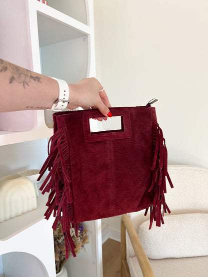 Sac à main à franges en daim Lou bordeaux