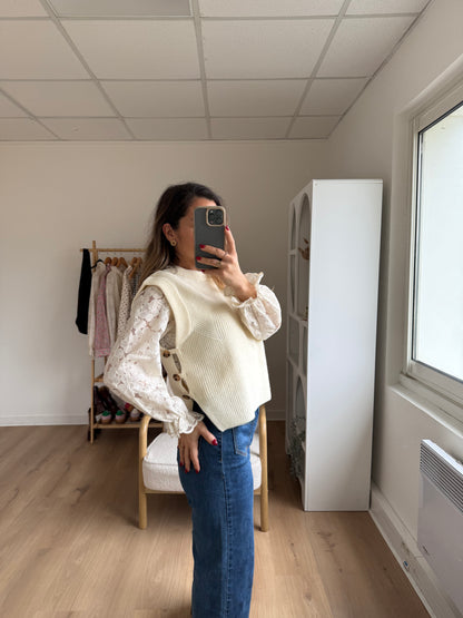 Pull sans manches Isaure écru