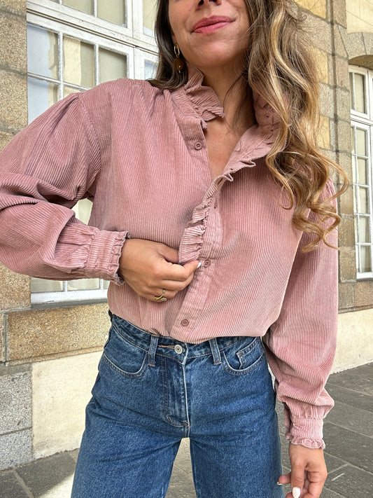 Blouse à col volanté Margaux rose
