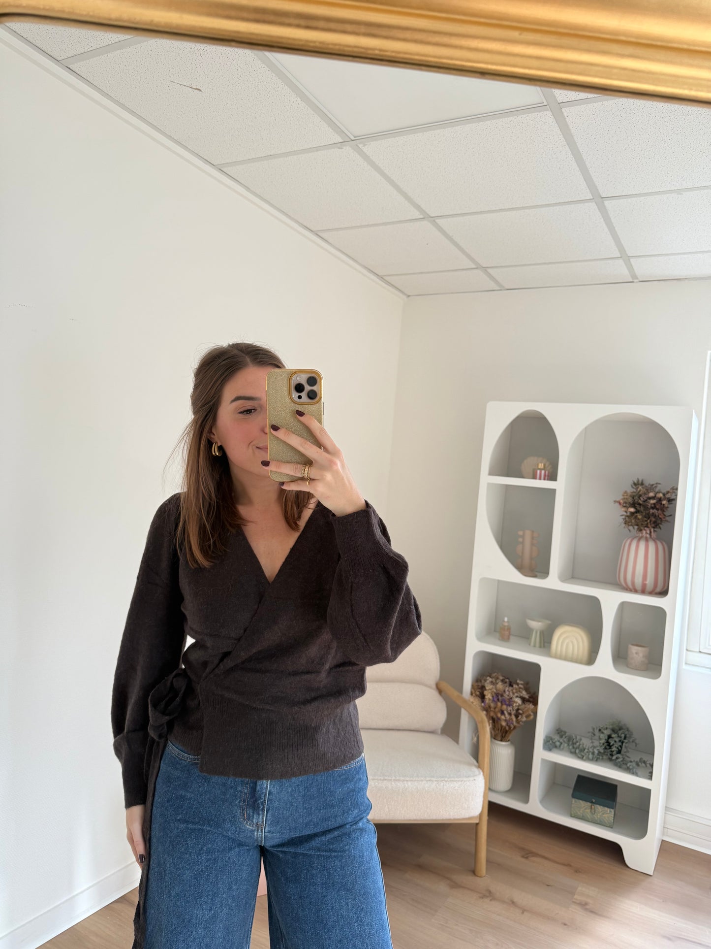 Cardigan à noeud en laine et mohair Pia chocolat