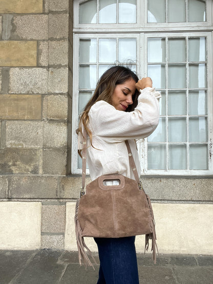 Grand sac à main en cuir Jodie taupe