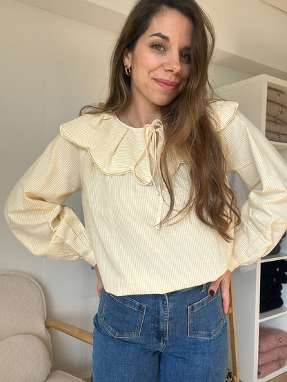 Blouse à col large Solveig yellow stripes